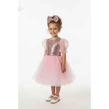 Mnk Baby & Kids Balon Kol Pul Payet Kız Çocuk Tütü Elbise M00751 Pembe