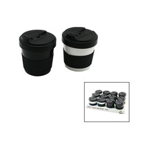 Qlux L-00985 Cozy Kahve Bardak 400ml No-1 Plastik Silikon Kaplama Göbek Yudumlama Ağızlıklı Kapak - 24'li Paket Diğer