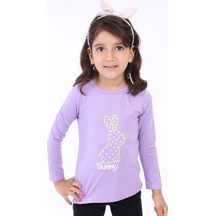 Toontoy Kids Kız Çocuk Baskılı Bisiklet Yaka Uzun Kollu Tişört Mavi