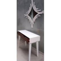 Dresuar Ahşap Kayın Retro Ayak Çift Çekmece CNC Ayna Beyaz Ceviz El Yapımı Beyaz - Ceviz