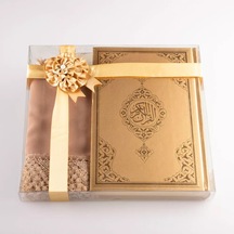 Şal + Tesbih + Kuran Hediye Seti Hafız Boy, Standart Cilt, Gold