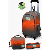 Coral High Kids Gri Turuncu Renk Geçişli Çekçekli 3'lü Çanta Seti Set0123948