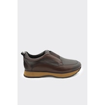 Derinet Hakiki Deri Lastik Bağcıklı Erkek Sneaker Kahve Kahve