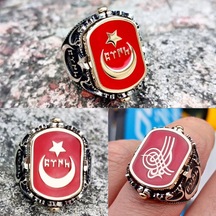 Fkgümüş Gök Türkçe Türk Yazılı Ay Yıldız Ve Osmanlı Tuğrası Çift Taraflı
