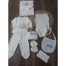 Petite Ponponbaby 10 Lu Hastaane Çıkışı Seti Kraliçe Taçlı İncili Beyaz - Mavi