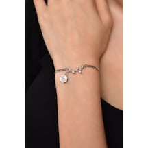925 Ayar Gümüş Rodyum Kaplama Zirkon Taşlı Sedef Manolya Çiçeiği Bileklik