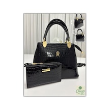 Store Şık El Ve Omuz Çantası Cüzdan Takım Siyah