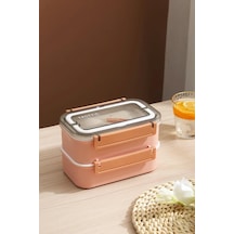 Vagonlife Çift Katmanlı Paslanmaz Çelik Beslenme Kabı-1600 Ml Beslenme Kutusu Pembe ..