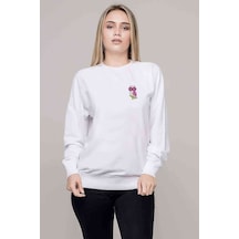 Baykuş Pembe Baskılı Beyaz Kadın Sweatshirt (528306400)