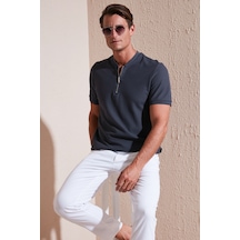 Buratti Pamuklu Regular Fit Yarım Fermuarlı Erkek T Shirt 5902653 Antrasit