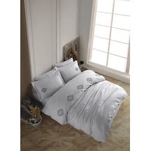 Çift Kişilik Poplin Premium Nakışlı Nev Azra Gri Renkli