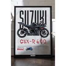 Suzuki Gsx-r 600 Siyah Ahşap Çerçeveli Poster, Dekoratif Motosiklet Duvar Tablosu