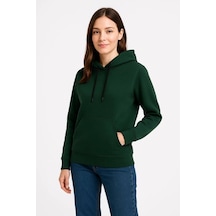 Üç İplik Kapüşonlu Kanguru Çepli Sweatshirt Hoodie - Haki Haki