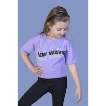 Toontoy Kids Toontoy Kız Çocuk New Wave Baskılı Taş İşlemeli Tişört Lila
