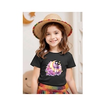 Stil-x Ramazan Bayramı Baskılı Kız Çocuk Tshirt, %100 Pamuklu Kumaş Siyah