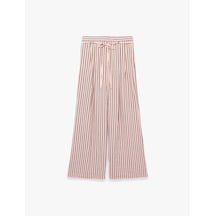 Koton Rahat Kalıp Viskon Çizgili Bağcıklı Geniş Paça Pantolon Pembe Çizgili 6sal40122ıw
