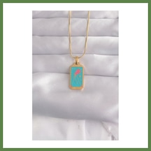 Bezos 316l Çelik Gold Renk Mavi Mineli Tarot Kolye Hb006