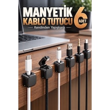6 Lı Manyetik Kablo Düzenleyici Tutucu - Kendinden Yapışkanlı - Kompakt Tasarım Çok Renkli