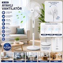Beyaz 5 Pervane - 16 Inc Ev - Ofis Kompakt - Sessiz - Üç Kademe 140cm Yükseklik Ayaklı Vantilatör Sf-6789 4887