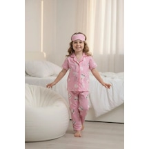 Lillypicca Pembe Desenli Pamuklu Önden Düğmeli Göz Bantlı Kısa Kol Pijama Takımı 8024 Somon