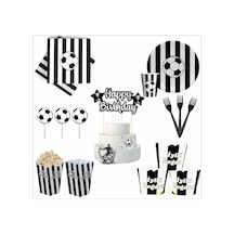 Taraftar Siyah Beyaz 8 Tabak, 8 Bardak, 8 Mısır Kutusu, 10 Peçete, 10 Çatal, 10 Kürdan, 8 Cupcake, Pasta Bannerı Tüm Yaşlar