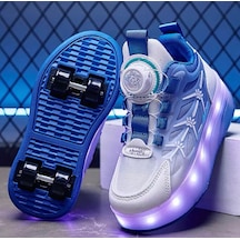 Erkek Çocuk Spor Ayakkabı Şarj Edilebilir Farklı Modlarda Led Işıklı Kapanabilir Tekerlekli Mavi