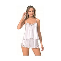 Primoda Willike Beyaz Saten Babydoll Şort Takımı Beyaz