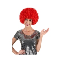 Kırmızı Renk Kıvırcık Afro Bonus   Peruk