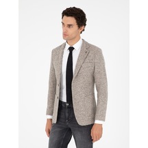 Cacharel Bej Slim Fit Yün İpek Karışımlı Flanel Ceket