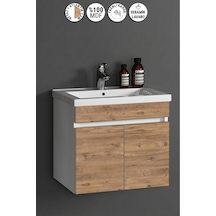 Çiğdem 65 Cm Beyaz -atlantik Çam Mdf Seramik Lavabolu Asma Banyo Alt Dolabı Beyaz - Atlantik Çam