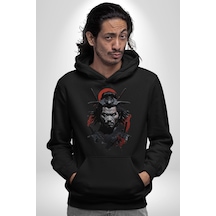 Asyalı Japon Samuray Savaşcı Kadın Erkek Siyah Kapüşonlu Sweatshirt Hoodie Siyah