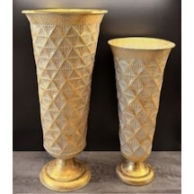Metal Vazo S/2 Set 73-90 Cm Dekoratif Büyük Boy Modern Salon Vazo Çiftli Tasarım Altın