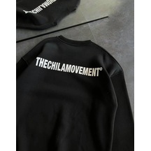 Kışlık Bisiklet Yaka Oversize Baskılı Sweatshirt - Siyah Siyah