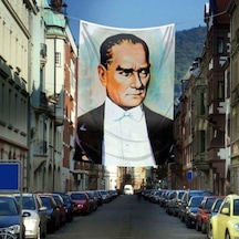 Mustafa Kemal Atatürk Portre- Poster Dış Cephe Bayrağı - 4x6 Metre 1
