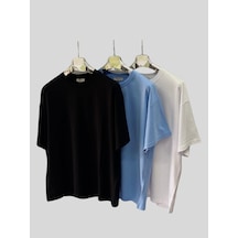 Kadın/erkek Unisex Oversize 3'lü T-shirt Mavi