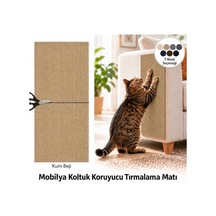 Yapışkanlı Kedi Tırmalama Halısı 100x30 Cm, Mobilya Koruyucu Tırmalama Pedi, Koltuk Ve Mobilya Yüzeyleri İçin Kolay Montajlı Kedi Tırmalama Matı Kum Beji