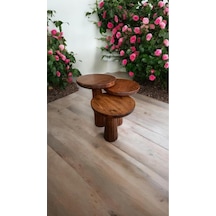 Simillo Wood Wooden Ahşap 3 Lü Set Fitilli Mantar Yan Sehpa Modern Meşe Renk Fiskos Meşe