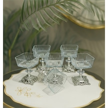 Elta Collection 6 Adet Metal Ayaklı Gümüş Detaylı Magnolia-kase-dondurmalık-şekerlik-sunumluk Gümüş