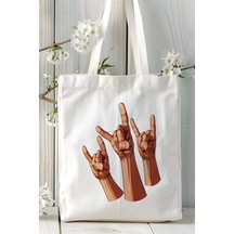 Art Hediye Rock Music Baskılı Bez Çanta Kişiye Özel Model 3 Çok Renkli
