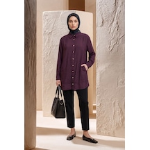 Armine Trend Gold Düğme Detaylı Klasik Yaka Uzun Tunik Rahat Kesim Şık Tesettür Tunik Modeli 89 Cm Boy Bordo 26yt471