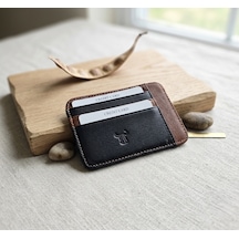 Passtell %100 Hakiki Deri Minimalist Tek Parça Ultra İnce Oval Kredi Kartlık Ve Cüzdan Siyah - Taba