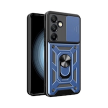 Samsung Galaxy A25 Uyumlu Tank Kılıf Yüzüklü Standlı Zırhlı Outdoor Kapak - Lacivert