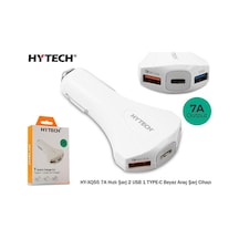 Hytech Hy-Xq55 Type-C + Çift Usb Çıkışlı Çakmak Şarj 7A Beyaz