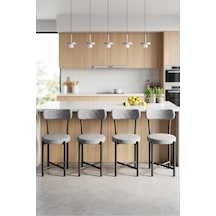 Sandalye 4 Adet Keten Kumaş Metal Ayak Modern Mutfak Sandalyesi Cafe Balkon Ofis Teddy Gri