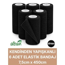 7,5cm 6'lı Set Kendinden Yapışkanlı Elastik Bandaj, Kohesiv Bandaj 7,5cm X 4.5m Spor, Bilek, Ayak Bileği, Veteriner Bandajı Siyah