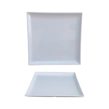 12'li Beyaz Kare Melamin Sunum Tabağı 30x30 Cm Meze, Tatlı, Ana Yemek İçin Beyaz
