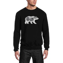 Silhouette California Bear Baskılı Siyah Erkek Örme Sweatshirt
