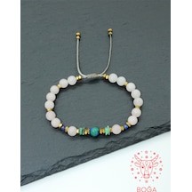Sertifikalı Aa+azurit-malakit, Zümrüt, Pembe Kuvars, Lapis Ve Gold Hematit Kadın Bileklik-boğa Burcu Pembe
