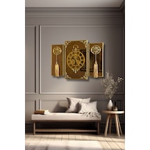 Casablanca 3 Lü Gold Aynalı Çerçeveli Püsküllü Duvar Saati Takımı, Wall Clock Hediye 38gmb Altın