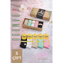 Kral Socks Kadın Bambu Çorap 5 Çift Renkli Hediye Kutulu Patik Kadın Çorap Asorti̇